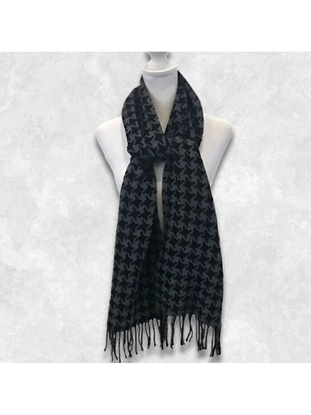 H&M Hound's-tooth Scarf/Wrap Fringe Acrylic Wool Blend Black & Gray Unisex Large